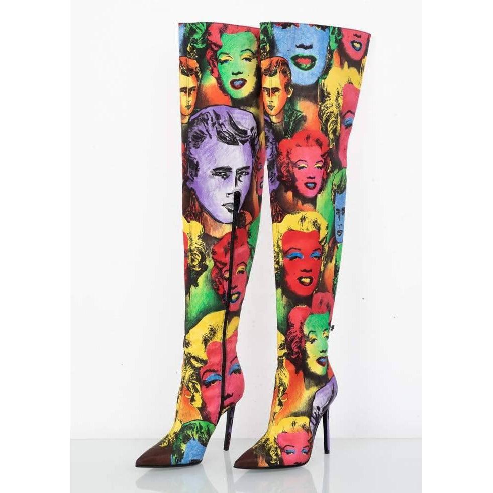 Pre-owned VERSACE Pop Art Print Over-the-Knee Boots - theREMODA