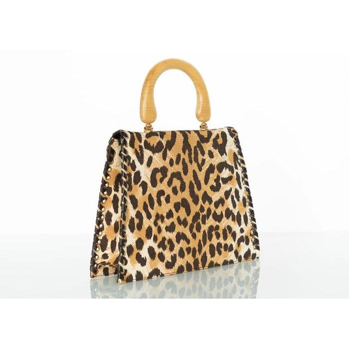Pre-owned YVES SAINT LAURENT Leopard Animal Print Canvas Wooden Top Handle Bag, 1990s - theREMODA