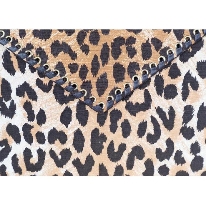 Pre-owned YVES SAINT LAURENT Leopard Animal Print Canvas Wooden Top Handle Bag, 1990s - theREMODA