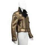 RALPH LAUREN Gold Leather & Black Shearling Belted Moto Jacket | US 10 - theREMODA