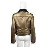 RALPH LAUREN Gold Leather & Black Shearling Belted Moto Jacket | US 10 - theREMODA