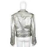 RALPH LAUREN Silver Leather Belted Motorcycle Jacket | Size US 10 - theREMODA