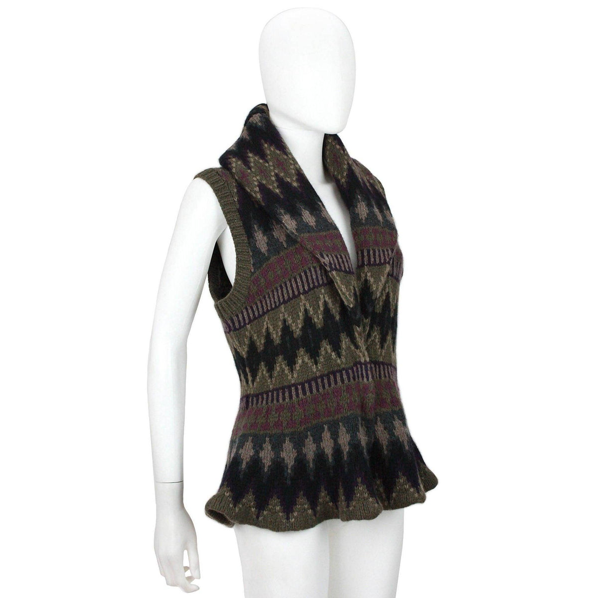 RALPH LAUREN Southwest Sweater Vest with Shawl Collar & Peplum | Size L - theREMODA