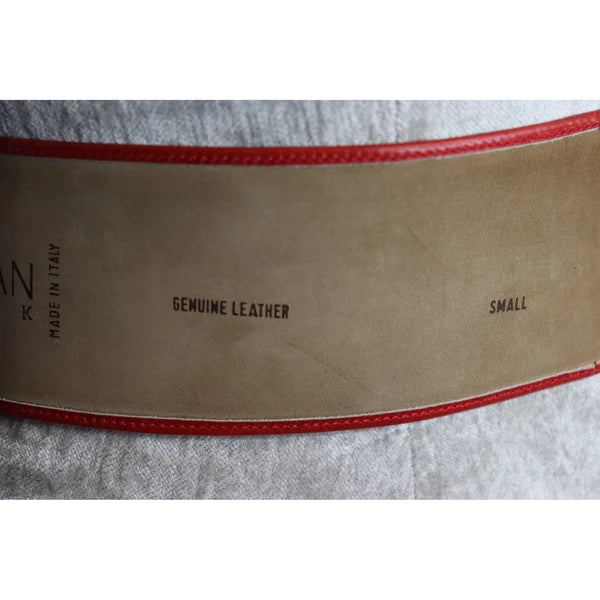 Pre-Owned DONNA KARAN Red Leather Belt w/ Goldtone Buckle Circa 1990s | Small - theREMODA
