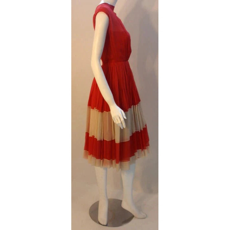 Pre-Owned JAMES GALANOS for AMELIA GRAY 1960s Red Chiffon Cocktail Dress | Size 26 - theREMODA