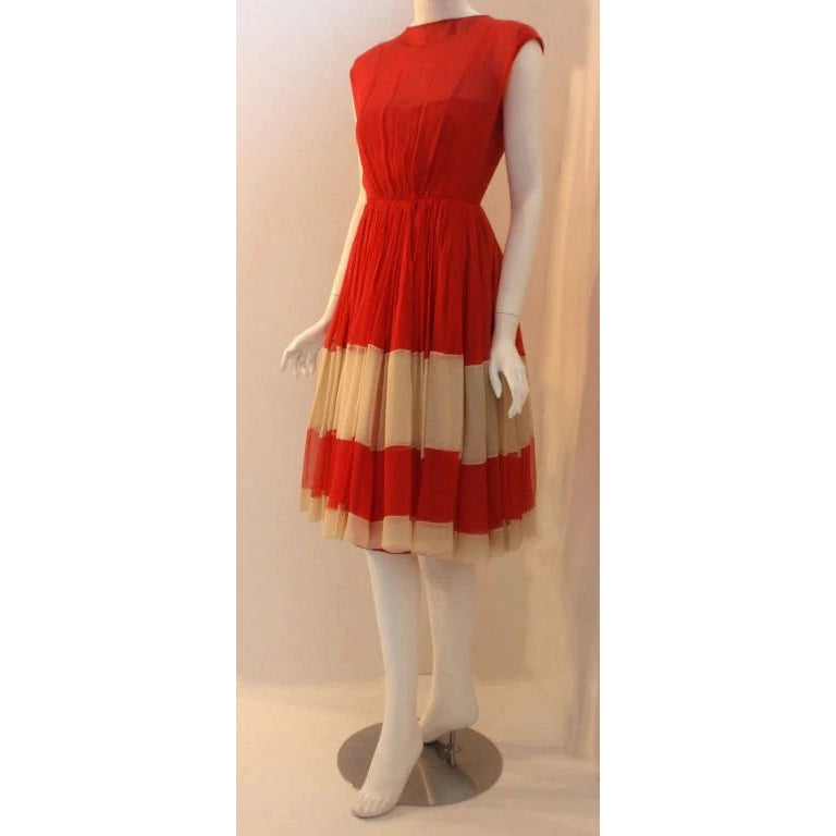 Pre-Owned JAMES GALANOS for AMELIA GRAY 1960s Red Chiffon Cocktail Dress | Size 26 - theREMODA