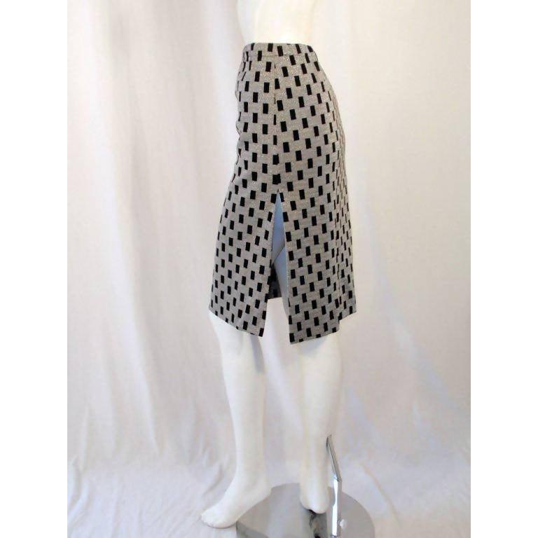 RUDI GERNREICH Black & Silver Knit Checkered Slit Skirt | Size S - theREMODA