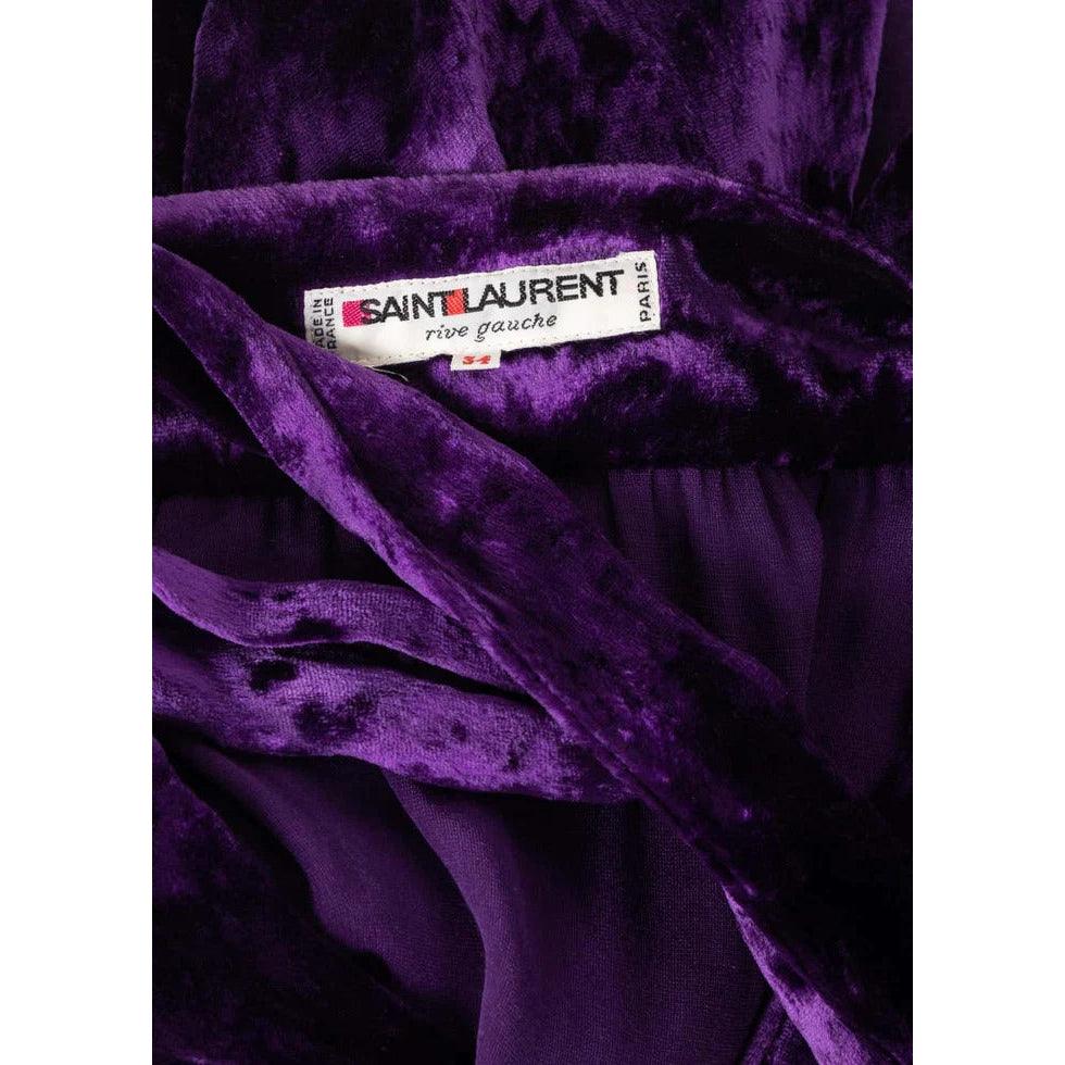 SAINT LAURENT Purple Crushed Velvet Plunge Wrap Dress Ysl Runway, 1985 - theREMODA