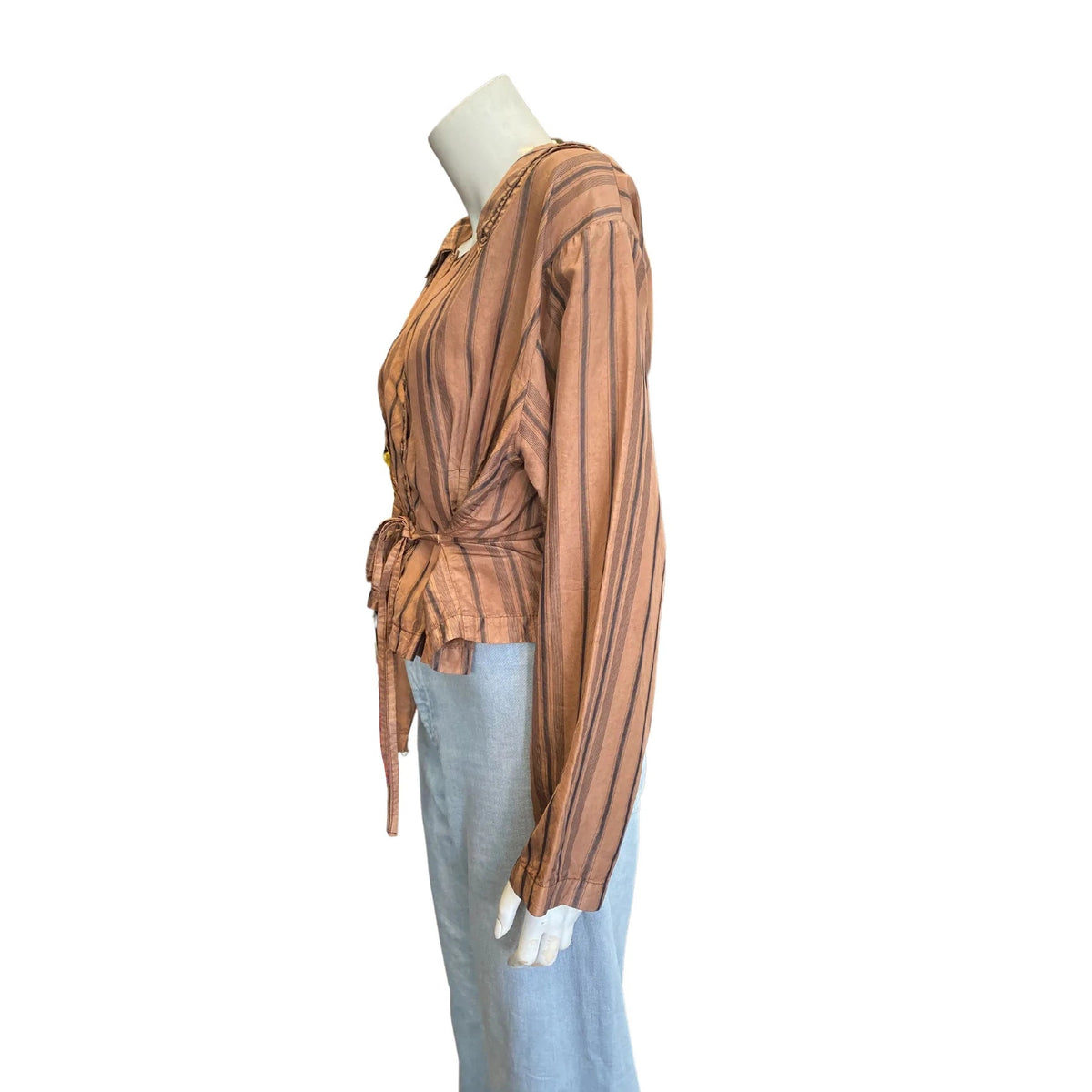 Pre-Owned KRISTA LARSON Stripe Silk Jacket | Medium - theREMODA