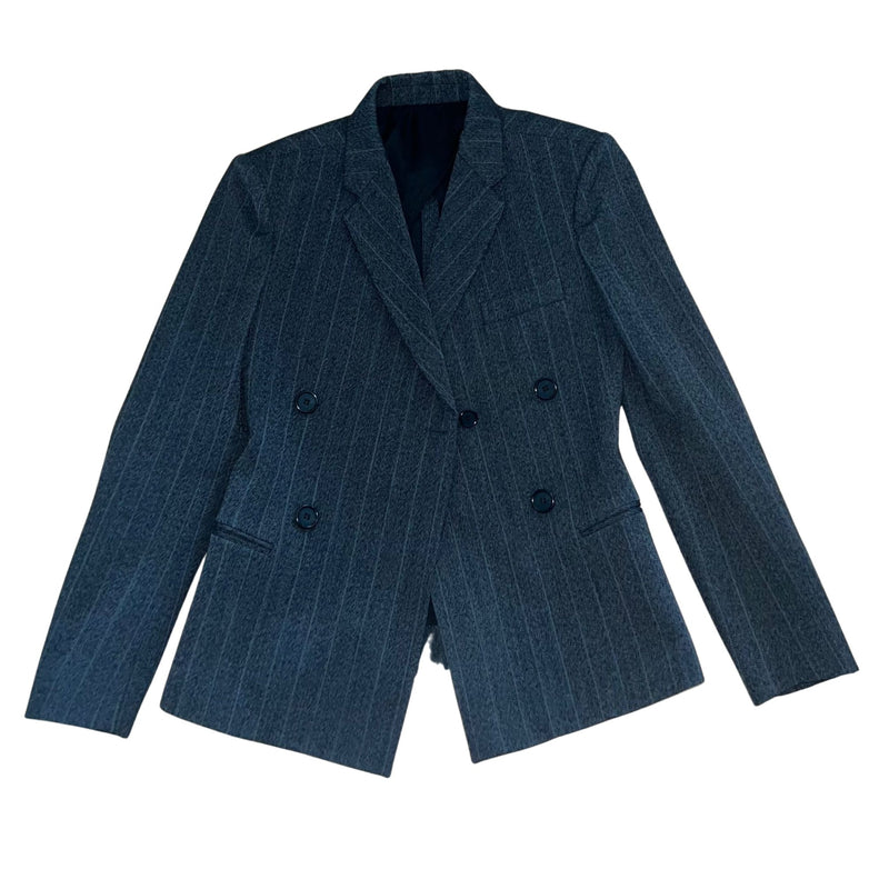 CÉLINE Gray Double Breasted Pinstriped Blazer | Size 34