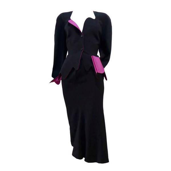 THIERRY MUGLER Black and Pink Skirt Suit Set | Size 40 - theREMODA