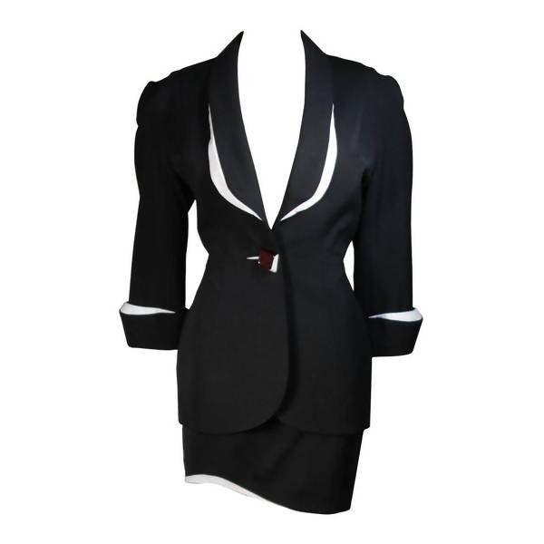 THIERRY MUGLER Black & White Skirt Suit Set | Size 42 - theREMODA