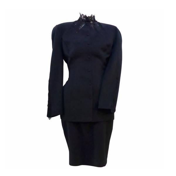 THIERRY MUGLER Black Skirt Suit Set with Lace Details | Size 40 - theREMODA