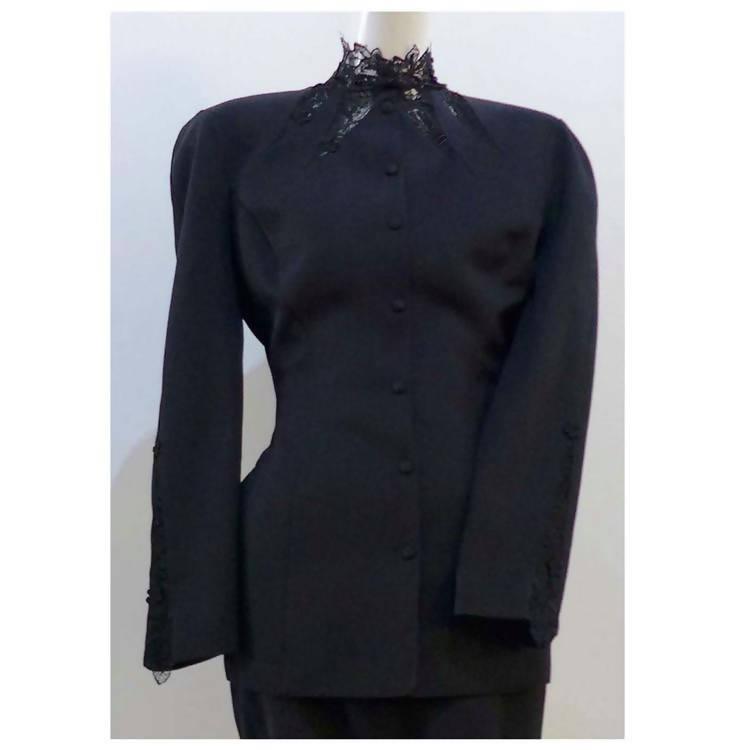 THIERRY MUGLER Black Skirt Suit Set with Lace Details | Size 40 - theREMODA