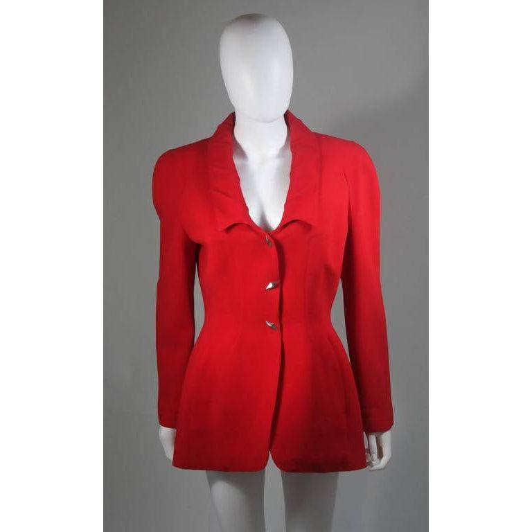 THIERRY MUGLER Contoured Red Skirt Suit Set | Size 40 - theREMODA