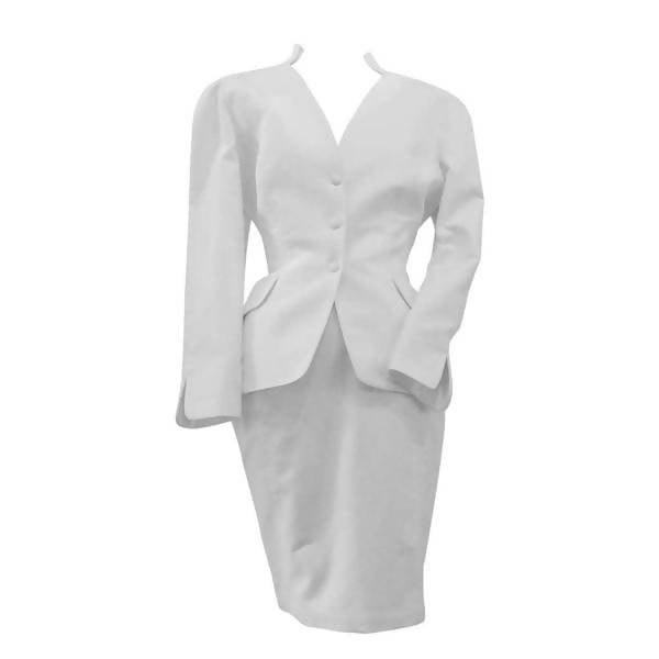 THIERRY MUGLER White Textured Cotton Skirt Suit Set | Size 42 - theREMODA