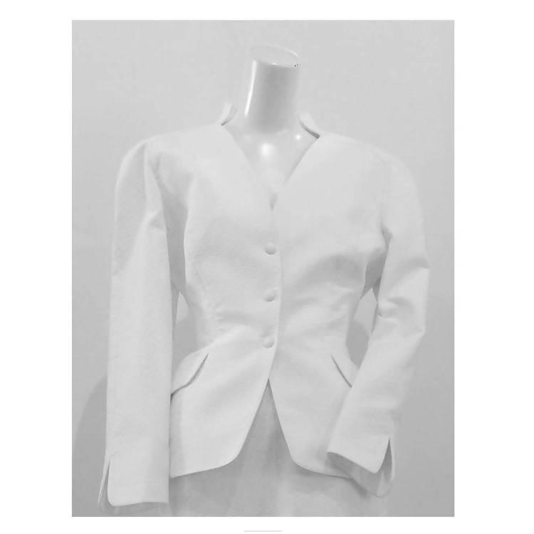 THIERRY MUGLER White Textured Cotton Skirt Suit Set | Size 42 - theREMODA
