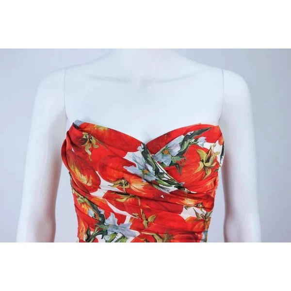 Pre-Owned DOLCE & GABBANA Ruched Stretch Silk Fruit Print Dress | Size 38 - theREMODA