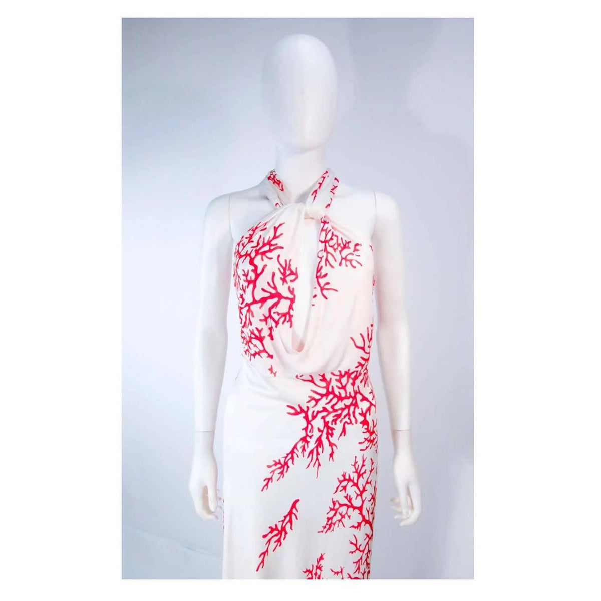 VALENTINO White with Red Coral Pattern Halter Dress | EU 42 - theREMODA