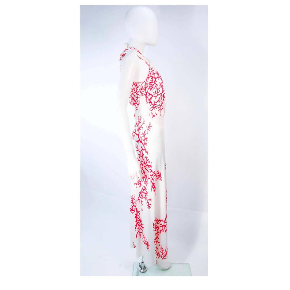 VALENTINO White with Red Coral Pattern Halter Dress | EU 42 - theREMODA