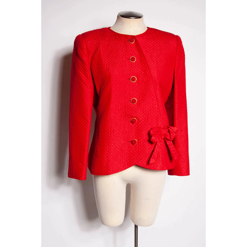Pre-loved   VALENTINO NIGHT Vintage Quilted Red Silk Bow Jacket | Large - theREMODA