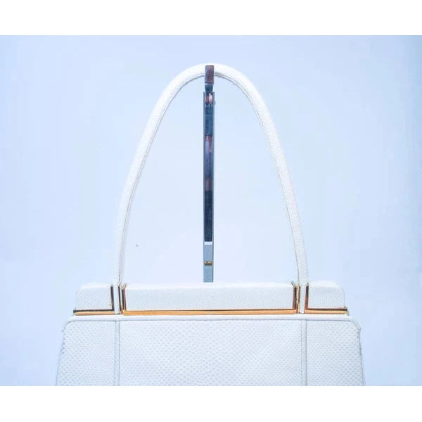 Pre-owned JUDITH LEIBER White Lizard Handle Goldtone Hardware Strap Purse - theREMODA