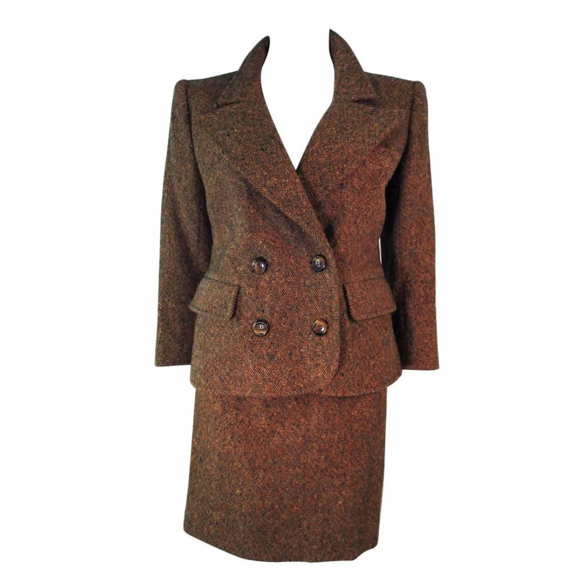 YVES SAINT LAURENT 1970's Brown & Green Skirt Suit | US 4/6 - theREMODA