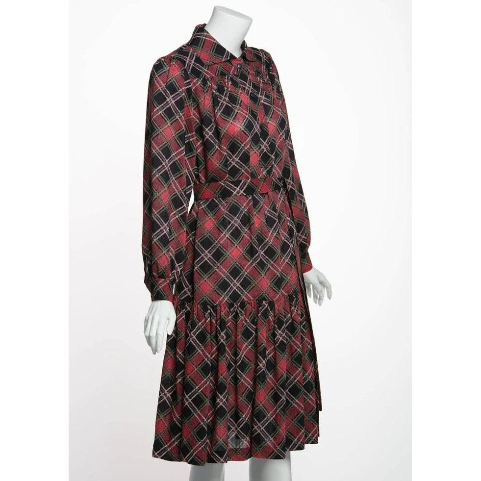 YVES SAINT LAURENT 1970s Ysl Vintage Lightweight Wool Plaid Dress - theREMODA