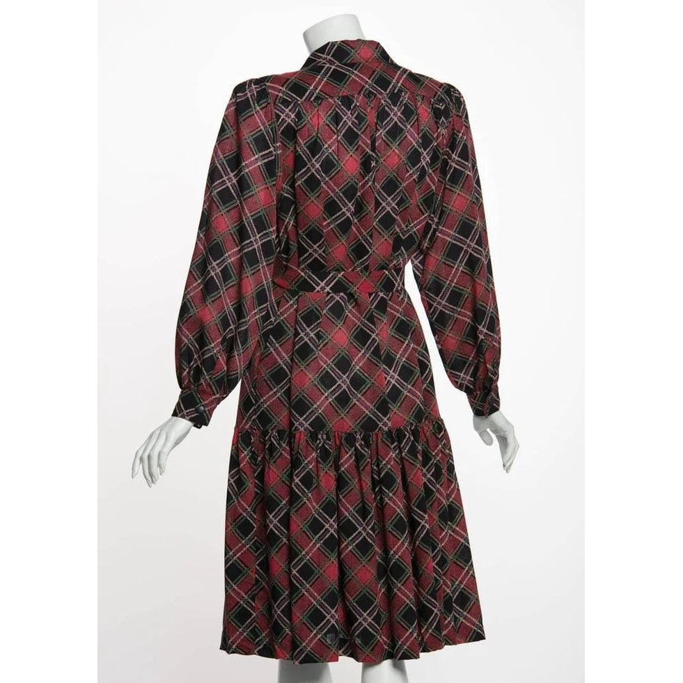 YVES SAINT LAURENT 1970s Ysl Vintage Lightweight Wool Plaid Dress - theREMODA