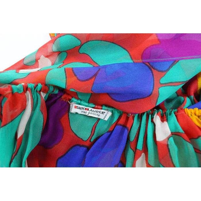 YVES SAINT LAURENT 1979 Silk Chiffon Colorful Floral Print Blouse Documented Ysl - theREMODA