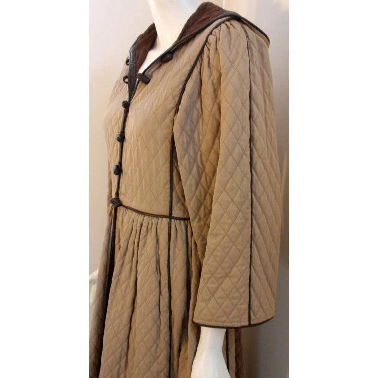 YVES SAINT LAURENT 1980s Khaki Quilted Toggle Coat Dress - theREMODA