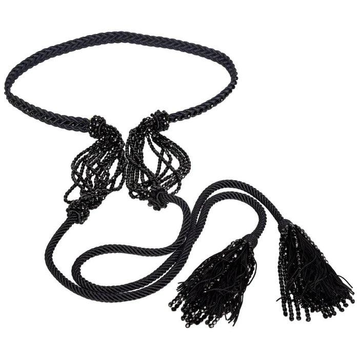 YVES SAINT LAURENT Black Beaded Rope and Tassel Necklace Belt - theREMODA