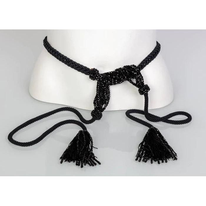 YVES SAINT LAURENT Black Beaded Rope and Tassel Necklace Belt - theREMODA