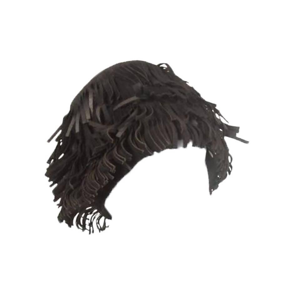 YVES SAINT LAURENT Black Suede Fringe Hat | Size 58 - theREMODA