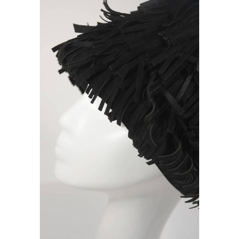 YVES SAINT LAURENT Black Suede Fringe Hat | Size 58 - theREMODA