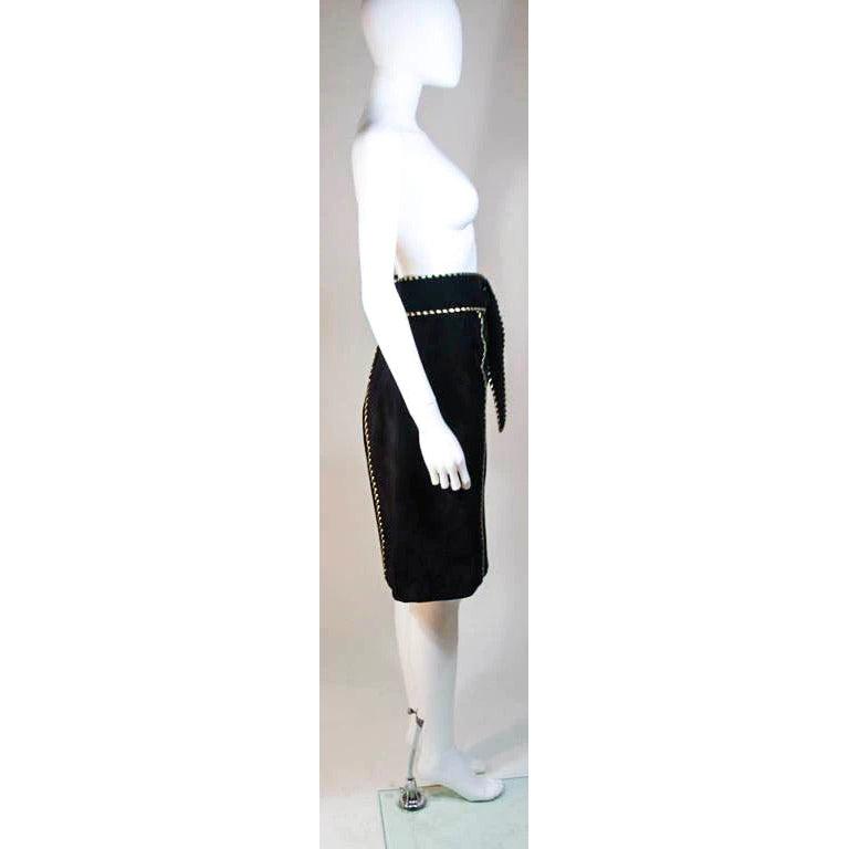 YVES SAINT LAURENT Black Suede Skirt w/ Gold Detail - theREMODA