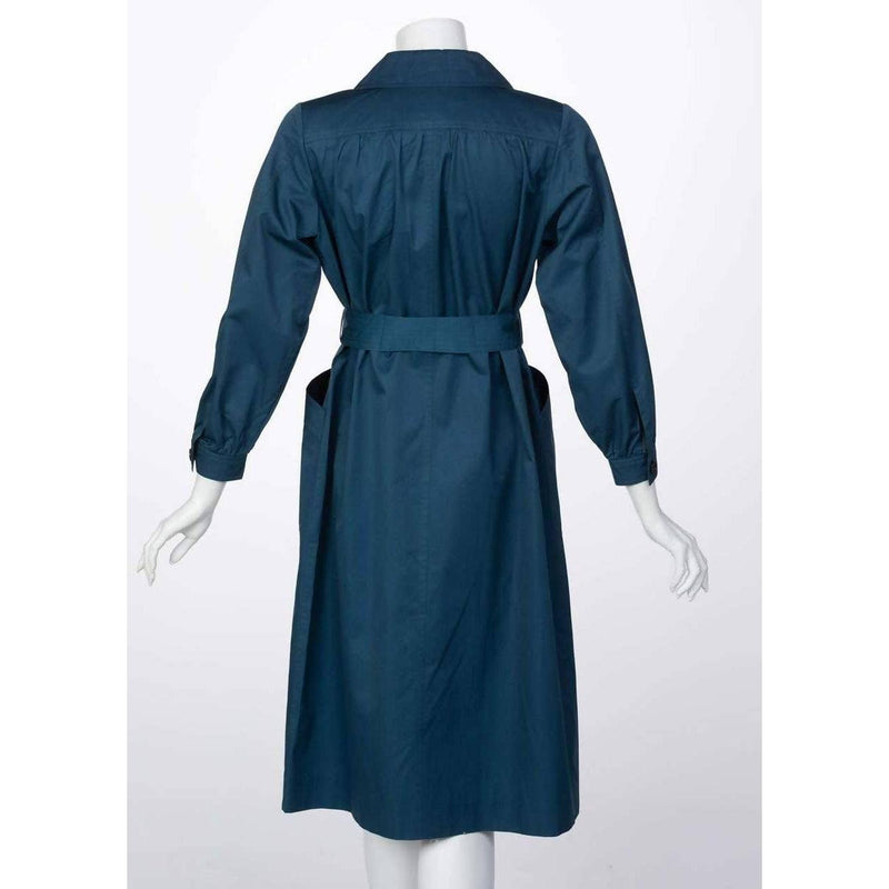 YVES SAINT LAURENT Blue French Belted Cotton Trench Coat | Size XS/S - theREMODA