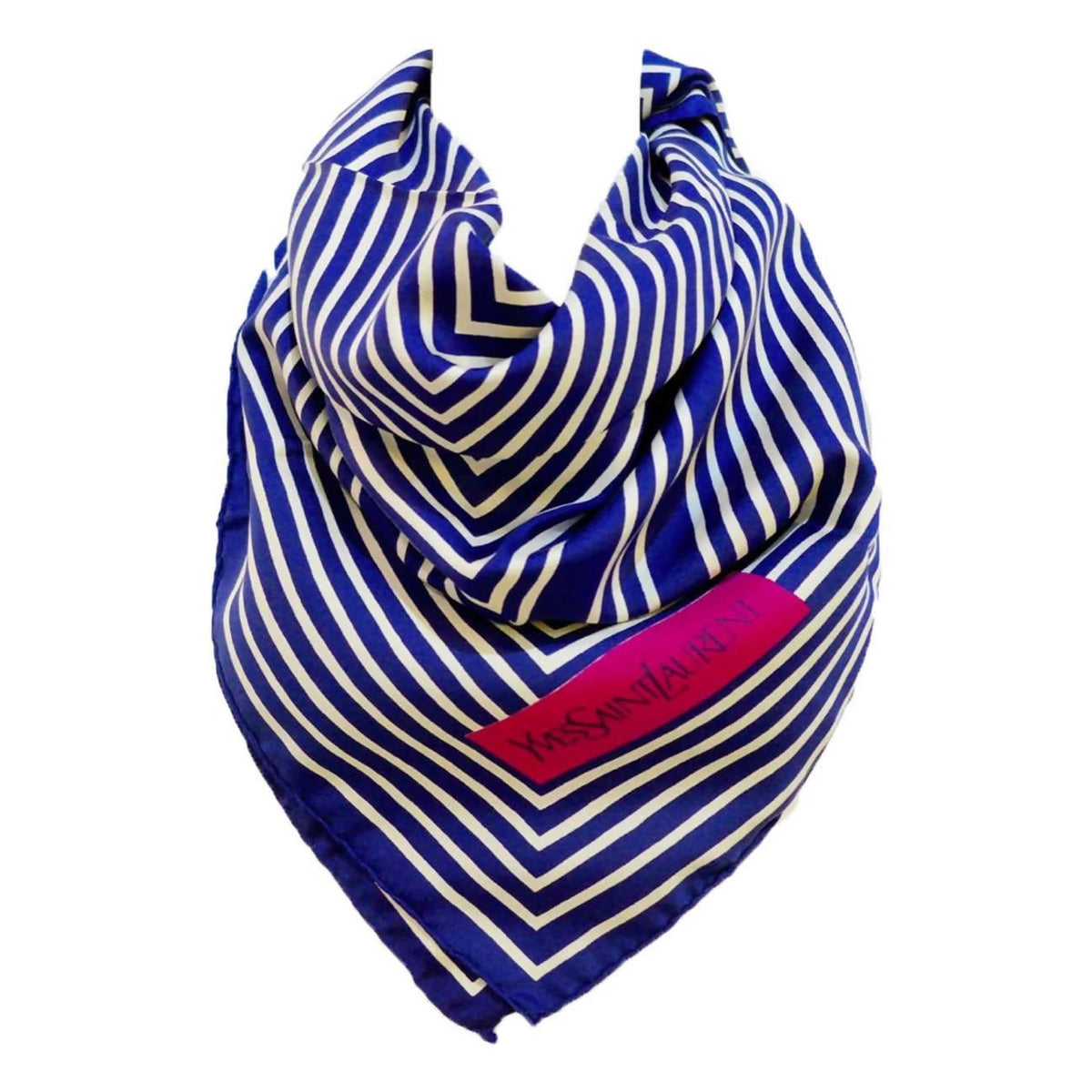 YVES SAINT LAURENT Blue Striped Silk Scarf - theREMODA