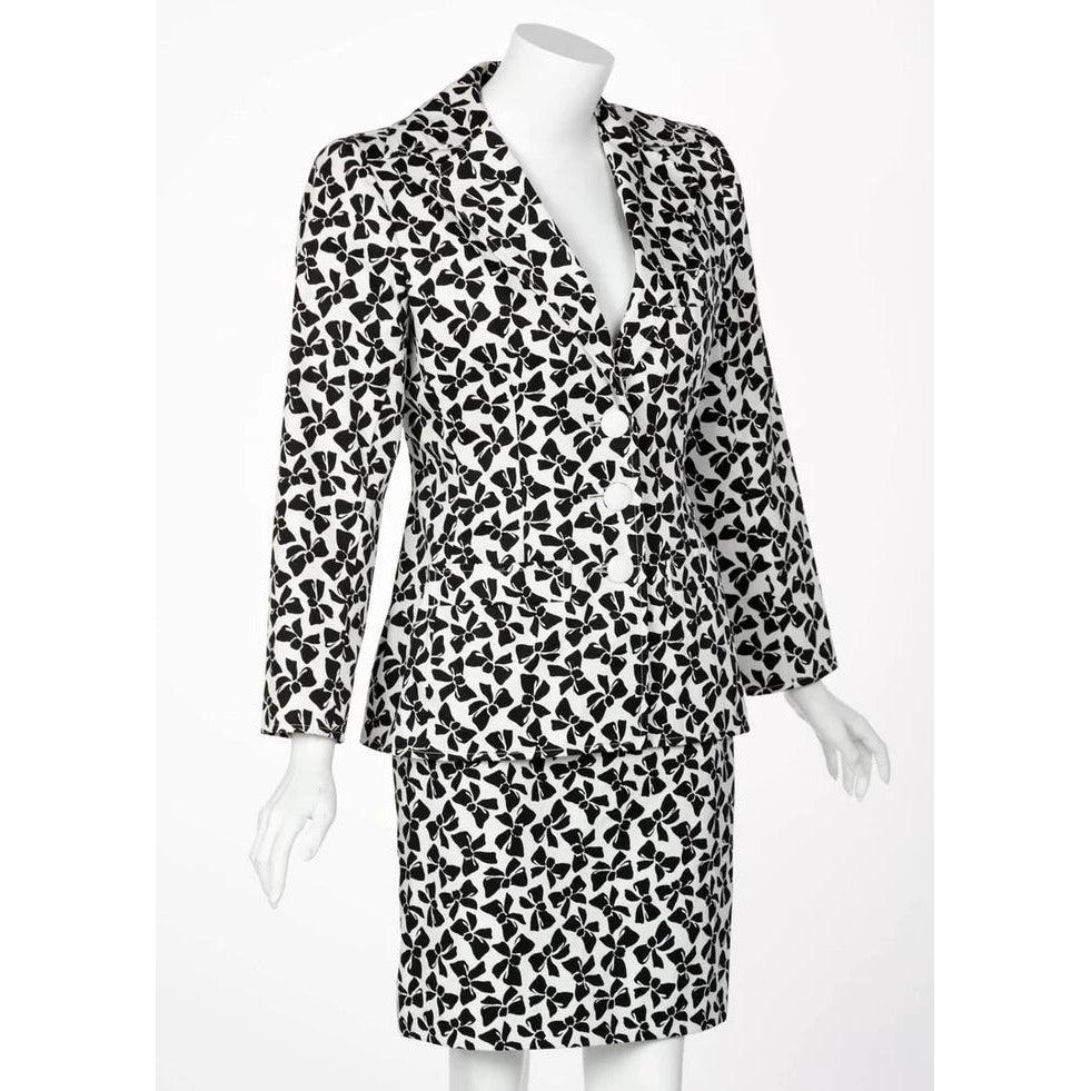 YVES SAINT LAURENT Cotton Black and White Bow Print Skirt Suit, 1980s - theREMODA