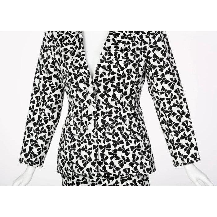 YVES SAINT LAURENT Cotton Black and White Bow Print Skirt Suit, 1980s - theREMODA