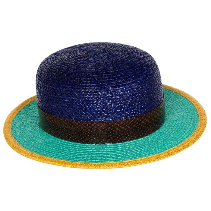 YVES SAINT LAURENT Glossy Color Block Snakeskin Trim Bowler Hat Ysl, 1990s - theREMODA