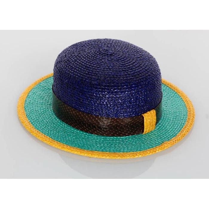 YVES SAINT LAURENT Glossy Color Block Snakeskin Trim Bowler Hat Ysl, 1990s - theREMODA