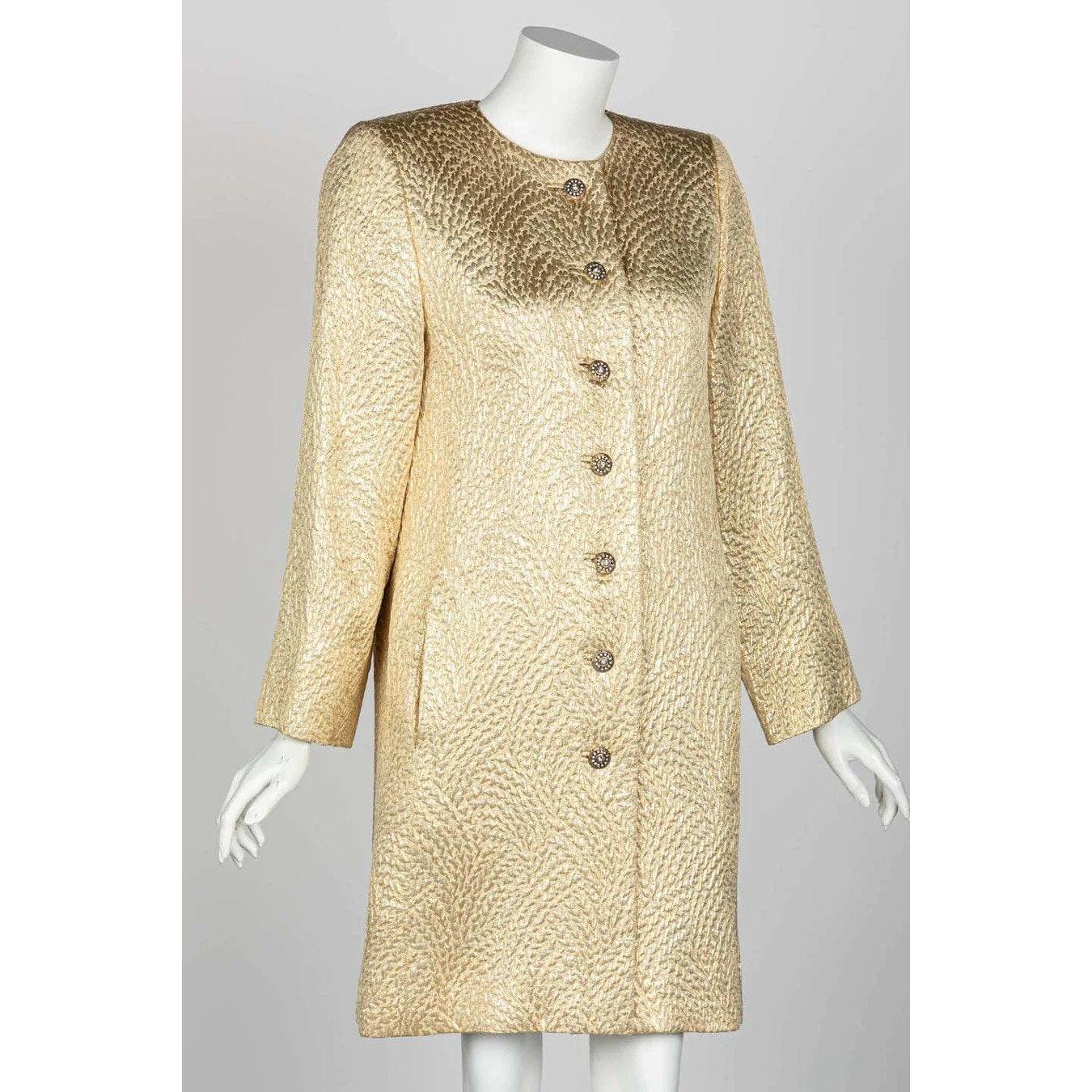 YVES SAINT LAURENT Gold Evening Coat with Jeweled Buttons 1990s