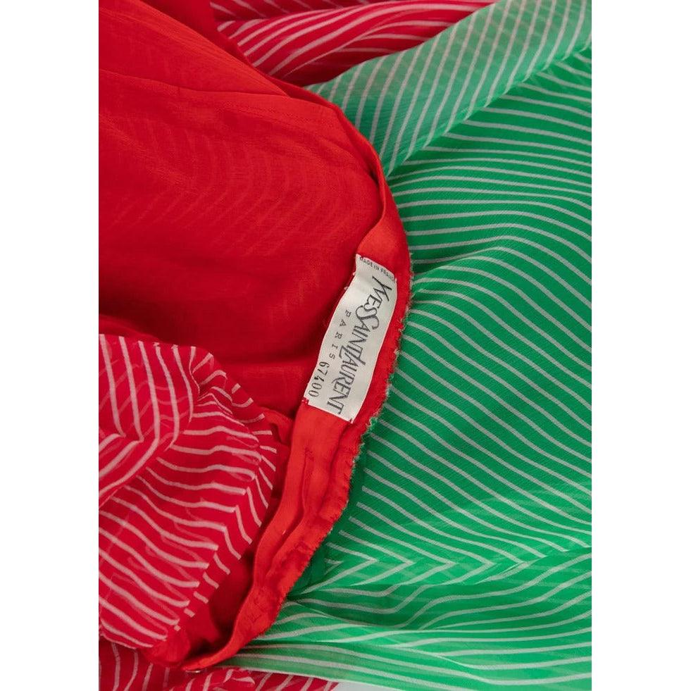 YVES SAINT LAURENT Haute Couture Red / Green Stripe Silk Chiffon Dress - theREMODA