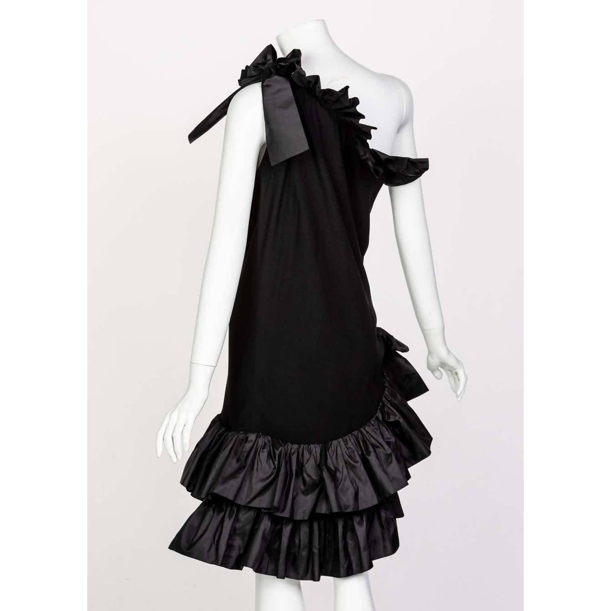 YVES SAINT LAURENT One Shoulder Ruffle Black Dress | Size M - theREMODA