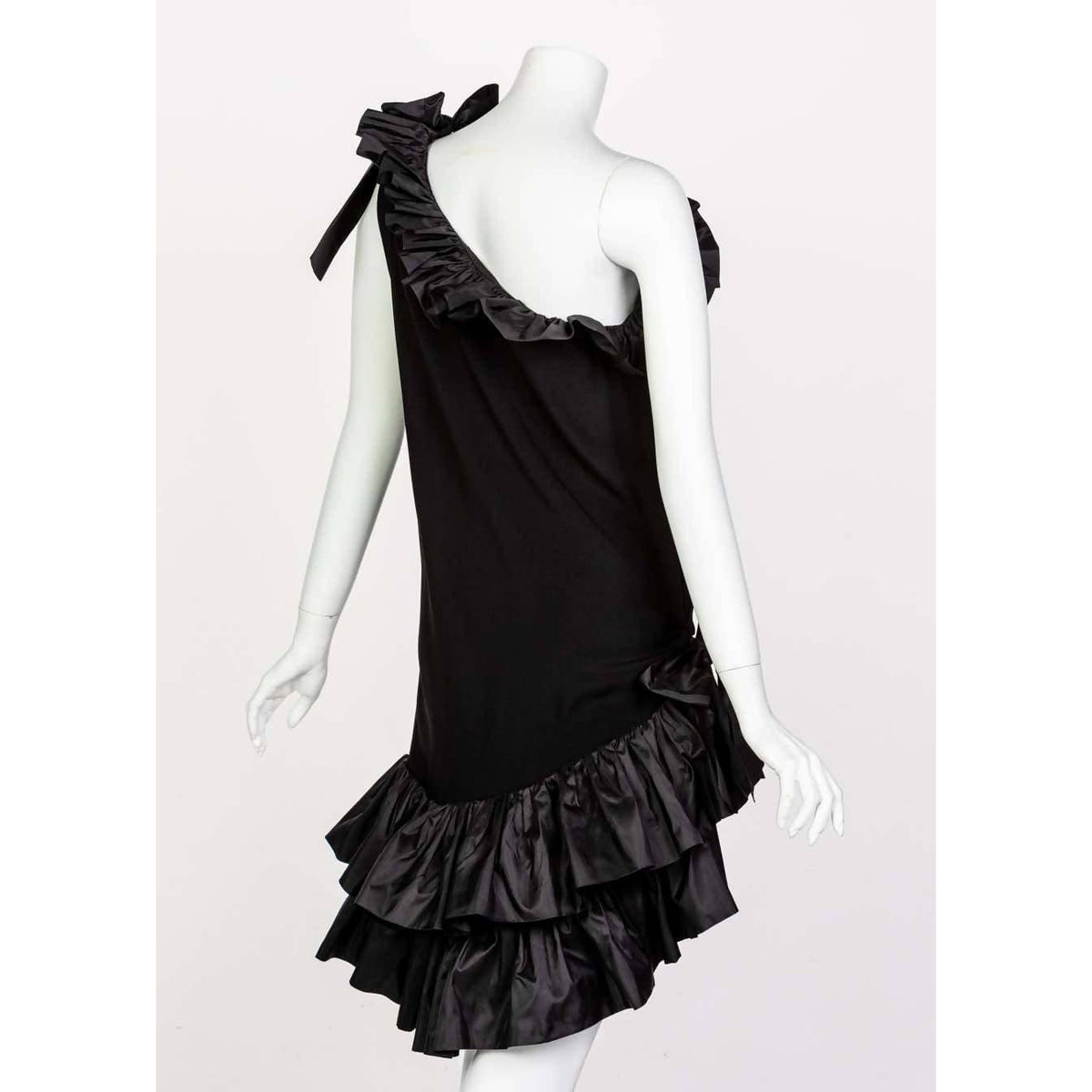 YVES SAINT LAURENT One Shoulder Ruffle Black Dress | Size M - theREMODA