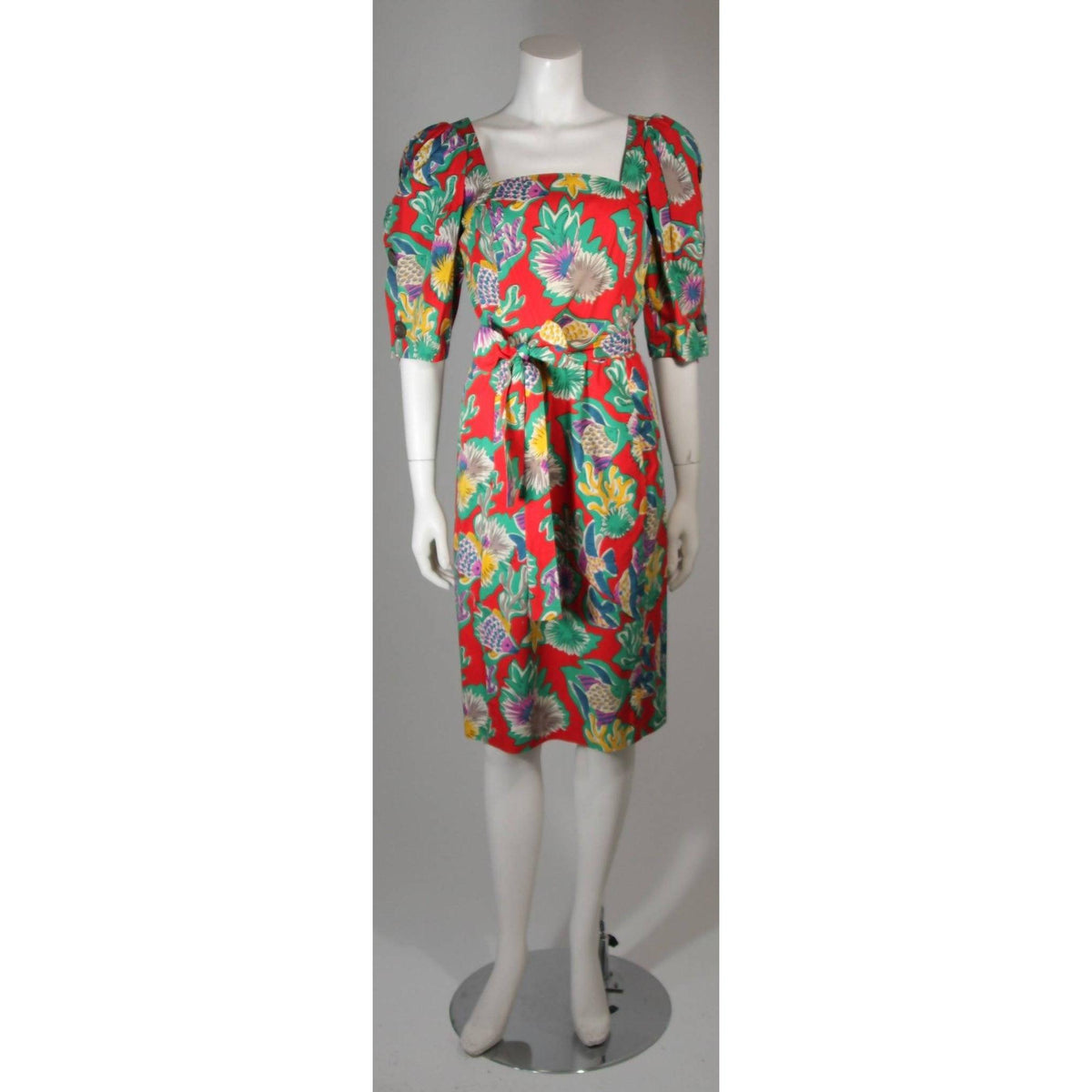 YVES SAINT LAURENT Red Cotton Print Dress | Size US 6 - FR 38 - theREMODA
