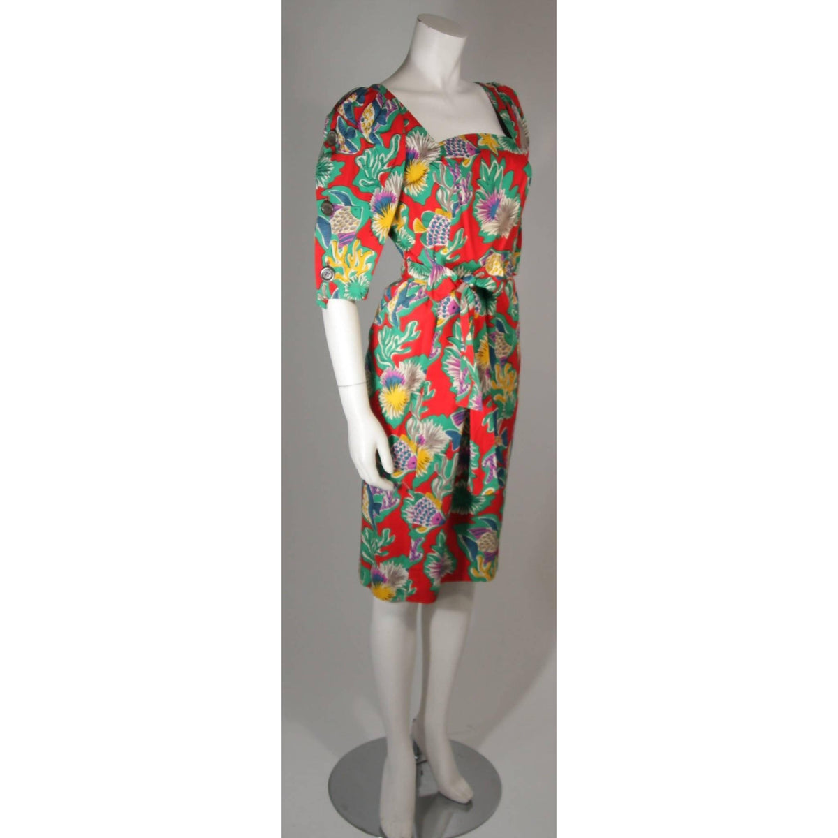 YVES SAINT LAURENT Red Cotton Print Dress | Size US 6 - FR 38 - theREMODA