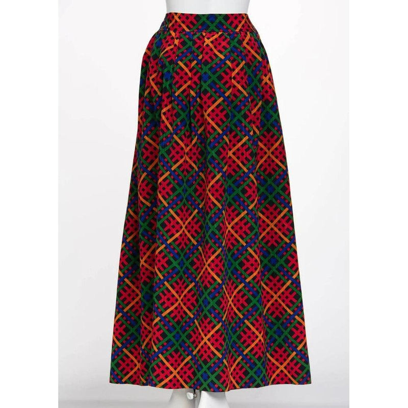 YVES SAINT LAURENT Red Multicolored Plaid Full Maxi Skirt - theREMODA