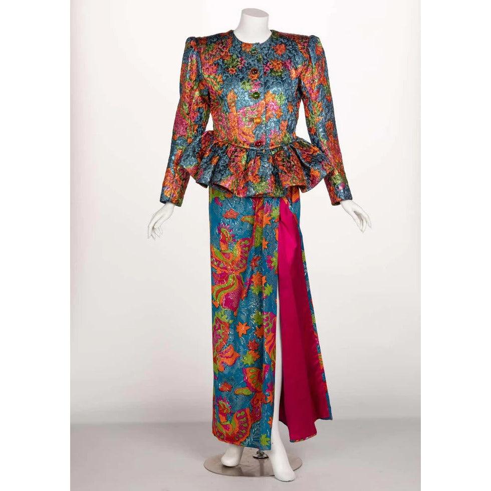 YVES SAINT LAURENT Silk Brocade Jacket Butterfly Skirt Ensemble Runway, 1989 - theREMODA